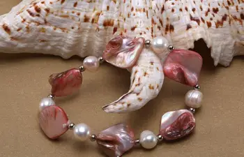 Ohromujúci Bielych Sladkovodných Perál Ružová Seashell Kusov Náhrdelník Náramok Sady