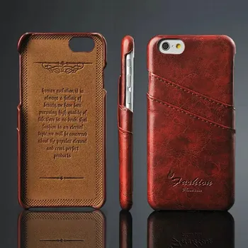 Olej-vosk pravej Kože Zadný Kryt puzdro pre Apple iPhone 6 6S s Sloty pre Karty Vysokej Kvality s Darom Screen Protector