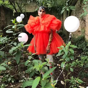Orange Extra Opuchnuté Mini Tylu Šaty Žien 2020 Prehrabať Krátke Rukávy Strany Tylu Šaty Módne Fotenie Na Zákazku
