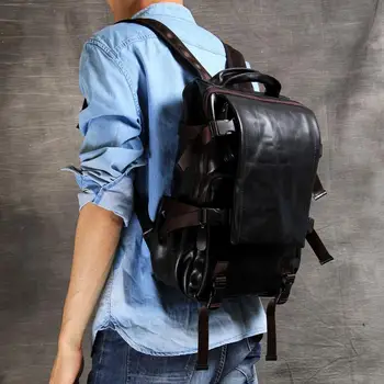 Originálne Kožené Mužov Backpack 15.6 Palce Laptop Taška Na Cestovanie Handmade Batohy Mužov Mäkké Čierne Kožené Batohy Klasické Bežné Tašky