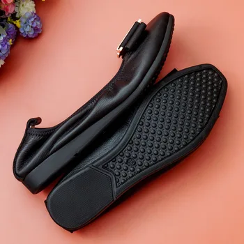 Originálne Kožené Ploché Topánky Ženy Bežné Štvorcové Prst Mäkké Baletné Topánky Dámske Luk Dizajnér Gumy Jediným Bežné Byty Topánky Veľká Veľkosť
