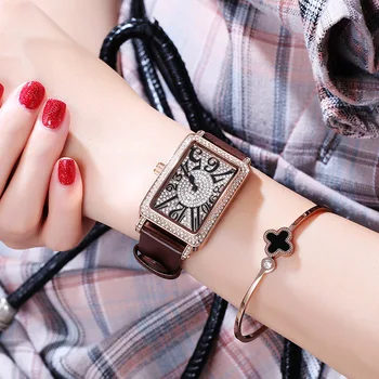 Originálne Kožené watchband ženy hodinky Módne Plný kamienkami Digitálnej Stupnice Obdĺžnikový Quartz náramkové hodinky, luxusné značky