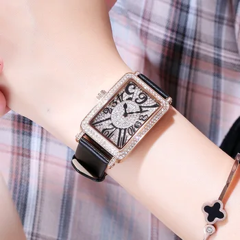 Originálne Kožené watchband ženy hodinky Módne Plný kamienkami Digitálnej Stupnice Obdĺžnikový Quartz náramkové hodinky, luxusné značky
