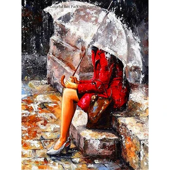 Osamelý Dáždniky Lady Maľovanie Podľa Čísel, 40x50cm Farebné Plátno s Combo Vnútorného Rámu a Box Balík pre Umenie Skúseností