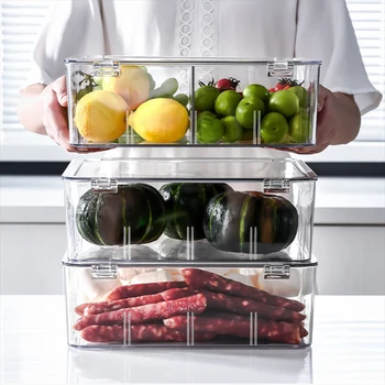 Ovocia, Zeleniny, Uskladnenie Ostrejšie S Krytom, Kuchyňa, Plastové PET Nádob na Skladovanie v Chladničke Potravín Rozdelený Úložný Box