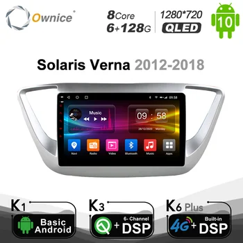 Ownice Android 10.0 Auto, PC, DVD, GPS Prehrávač Hyundai solaris verna 2012 - 2018 Optický Auto Rádio, Prehrávač Videa SPDIF 6 G 1280G