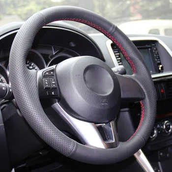 PONSY Čierne Originálne Kožené Volante Vozidla Vzťahuje na Prípad pre MAZDA CX-4 CX-5 Mazda 3 Axela Atenza Ručne šité Kryt