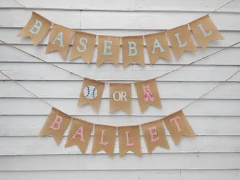 PRISPÔSOBENÝ Baseball Alebo Balet Rodovej Odhaliť vrecoviny Bannery narodeniny dieťa sprcha detská izba strany Buntings girlandy Foto Prop