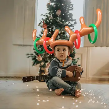 PVC s Nafukovacou Vianočné Sobie Parohy Vianočné Hat Dovolenku Strany Hru Toy Balón Hodiť Krúžok Sobov, Antler Klobúk 4PCS Pasce