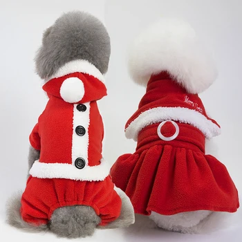 Pes Vianočný Kostým, Šaty pre Malé Psy, Mačky Dievča Chlapci Červená Santa Claus Jumpsuit Milovníkov Oblečenie Šteňa Šaty Pet Kostým