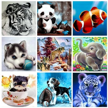 Plné Námestie 5D DIY Diamond zvierat psa, mačky, Slona Panda ryby, vlk, tiger Diamond Výšivky Cross Stitch Mozaiky Nálepky Darček