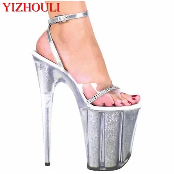 Plus Veľkosť 20 CM Sexy Super Vysokým Podpätkom Platformu Crystal topánky 8 palcový jasný módne topánky sandále pre ženy sexy klubov vysoké podpätky