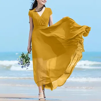 Plus Veľkosť Žena Šaty Krátke Rukáv V krku Asymetrickým Lemom Bežné Maxi Party Šaty Letné Vintage Plážové Šaty Vestidos