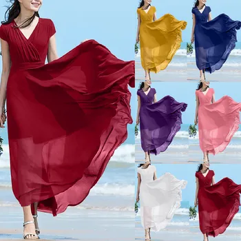 Plus Veľkosť Žena Šaty Krátke Rukáv V krku Asymetrickým Lemom Bežné Maxi Party Šaty Letné Vintage Plážové Šaty Vestidos