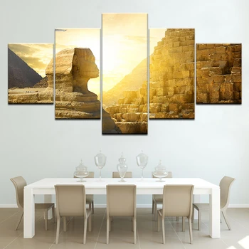 Plátno HD Vytlačí Modulárny Obrázky Domova 5 Kusov Egypte Pyramídy Slnka Maľovanie Sphinx Krajiny Plagát na Stenu Umenie Rámec