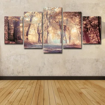 Plátno Moderné Nástenné Art Plagát Rám Domáce Dekorácie HD Vytlačené Maľovanie 5 Panely Jesenné Lístie Stromu Krajiny Modulárny Obrázky
