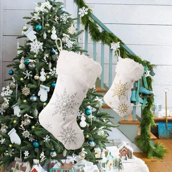 Podporu! Snehové Vločky, Vianočné Pančuchy Pearl Plyšové Darčeky Taška Vianočný Strom Zavesenie