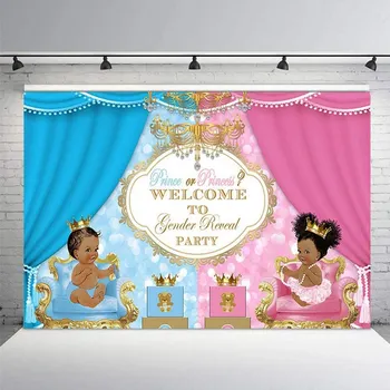 Pohlavie Odhaliť Pozadie Cartoon Princ a Princezná Fotografie Prostredí Baby Sprcha Party Dekor Photo Booth Studio Prop