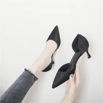 Poukázal jeden topánky žena 2019 jar plytké úst duté vysoké podpätky kórejský módne wild malé čerstvé elegantné pracovné topánky