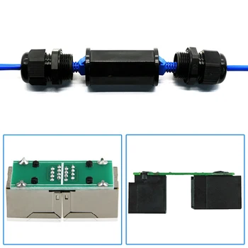 Prachotesný Spojka ABS Žena Sieťového Kábla Konektor RJ45 Jednoduché Použitie Vonkajšie Black Dvojité Hlavu Nepremokavé LAN Ethernet IP67