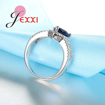 Pravá Láska Srdce Modré Brilantné Kryštály Promise Ring Pre Ženy 925 Sterling Silver Zapojenie Módne Anel