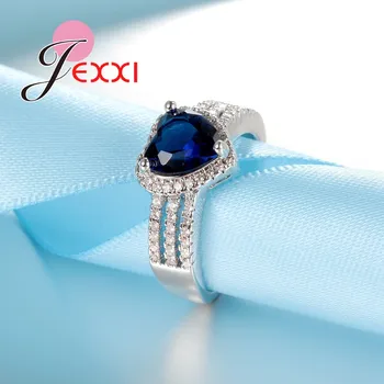 Pravá Láska Srdce Modré Brilantné Kryštály Promise Ring Pre Ženy 925 Sterling Silver Zapojenie Módne Anel