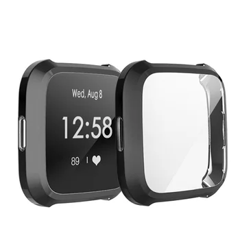 Pre Fitbit Versa Lite Smart Hodinky PU elektrolyticky pokrývajú Ochranné puzdro Rýchle Uvoľnenie Screen Protector Pre Fitbit Versa Lite