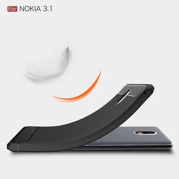 Pre Nokia 3.1 (2018) Prípade Uhlíkových Vlákien Kartáčovaný Brnenie Prípade Shockproof Anti Scratch/Odtlačkov Prstov Mäkké Zadný Kryt Pre Nokia 3.1 2018
