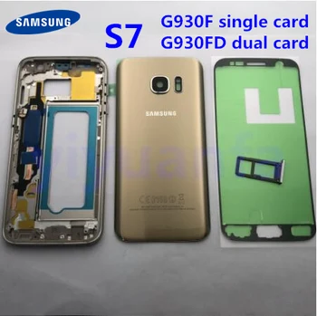 Pre Samsung Galaxy S7 G930 G930F G930FD Plný Bývanie Uprostred Rám Rám Bývanie Šasi S7 Batérie Výmena Skla Dverí