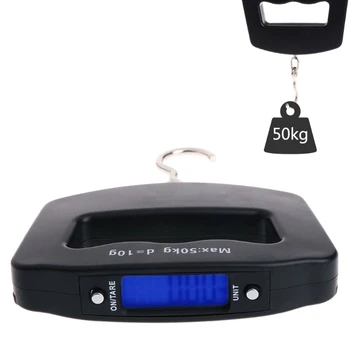 Prenosné Digitálne Prenosné 50 kg*10g Ryby Háčik Visí Rozsahu Elektronické Váhy Batožiny Rozsahu Modrý LED Displej