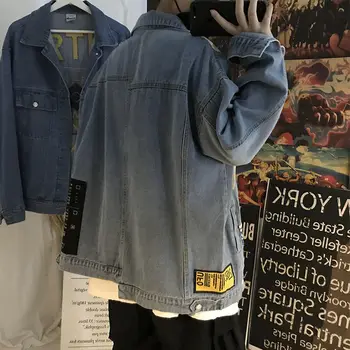 Priavthinker Vytlačený pánske Džínsové Bundy Japonský Muž Bežné Nadrozmerné Coats 2020 Jeseň Hip Hop Mužov Vintage Outwears