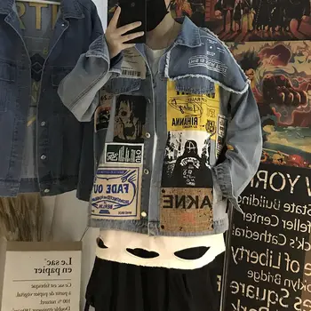 Priavthinker Vytlačený pánske Džínsové Bundy Japonský Muž Bežné Nadrozmerné Coats 2020 Jeseň Hip Hop Mužov Vintage Outwears