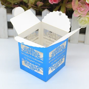 Prispôsobený metalíza modrá kniha laserom rezané svadba cake box