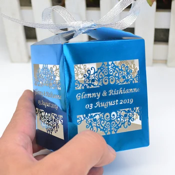 Prispôsobený metalíza modrá kniha laserom rezané svadba cake box