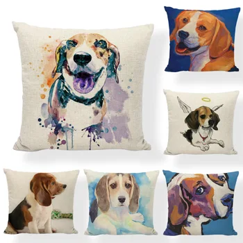 Propagačné Vankúš Roztomilý Beagle Zvierat Jednofarebné Pozadie Domov Spálňa, Obývacia Izba Gauč Dekor Darček Bielizeň Tlač Obliečok