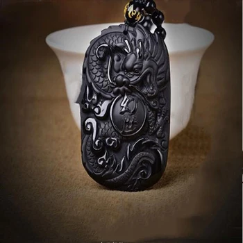 Prírodné Obsidian Ručne vyrezávané Dragon Prívesok Šperky Šťastie na odvrátenie Zla Sľubný Amulet Prívesok Jade Jemné Šperky