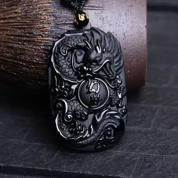 Prírodné Obsidian Ručne vyrezávané Dragon Prívesok Šperky Šťastie na odvrátenie Zla Sľubný Amulet Prívesok Jade Jemné Šperky