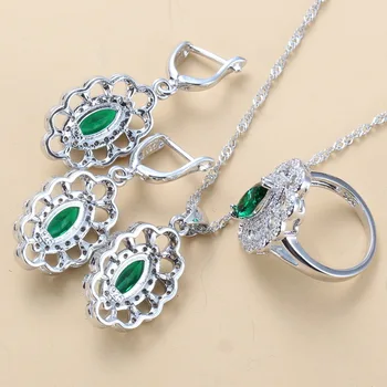 Prírodný Kameň CZ Zelená Šperky Sady Pre Ženy Trendy Kostým Visieť Náušnice A Náhrdelník Krúžok 4-Farebné Šperky