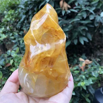 Prírodný Žltý OHEŇ QUARTZ Hematoid Crystal Drahokam Plameň Reiki