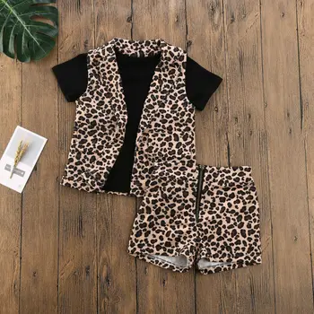 Pudcoco 2020 Detské Letné Oblečenie Batoľa, Dieťa Dievča Oblečenie Leopard Vesta Bunda Topy T-Shirt Krátke Nohavice 3ks Oblečenie 1-6T