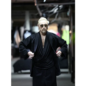 Pánske nové farbou tvaru veľké vrecko, voľné módne cardigan tmavé sako kimono pravidelné windbreaker jar a leto