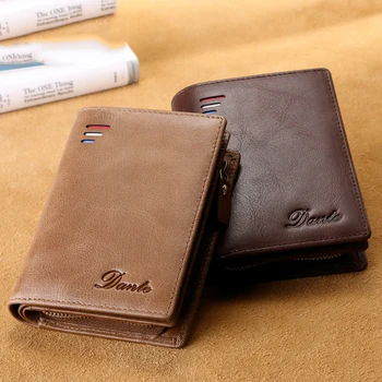 Pánske peňaženky krátke anti-theft kefa kožené zips retro prvá vrstva cowhide peňaženky karty taška mince kabelku