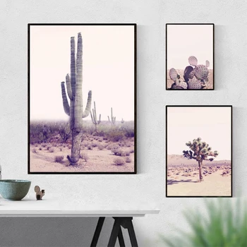 Púšť Kaktus Wall Art Plátno Plagáty Vytlačí Joshua Tree Maľovanie Boho Ružové Steny Obrázok pre Domáce Obývacej Miestnosti Dekorácie