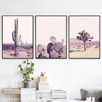 Púšť Kaktus Wall Art Plátno Plagáty Vytlačí Joshua Tree Maľovanie Boho Ružové Steny Obrázok pre Domáce Obývacej Miestnosti Dekorácie
