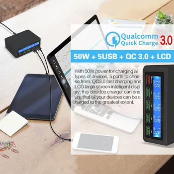 QC3.0 Rýchle Nabíjanie 5 Port USB Nabíjačka, LCD Displej 50W QC3.0 Rýchlo Nabíjačka Pre iphone xiao Samsung Huawei Nabíjačku Mobilného Telefónu