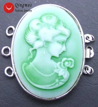 Qingmos Trendy Zelenej 30*40 mm, Oválne Portrét Krásy Hlavu Design 3 Pramene Craft Spona Príslušenstvo Šperky Čo Náhrdelník gp123