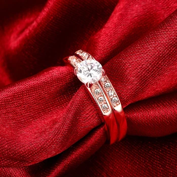 Reálne 925 Striebro Prstene Pre Ženy Jednoduché, Dvojité Stohovateľné Jemné Šperky, Svadobné Sety Krúžok Svadobné Zapojenie Príslušenstva