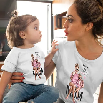 Rodina Vzhľad T-shirt Matka, Dcéra MÓDE Princezná Tričko Oblečenie Oblečenie Maminku a Ma Bavlna Topy Baby Girl Šaty
