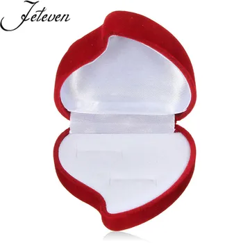 Romantický Dvojitý Krúžok Box Šperky Velvet Skladovanie Prípade Červené Ruže Kvetinový Vzor, Láska Srdce Tvar Displeja Svadobný Dar Boxy