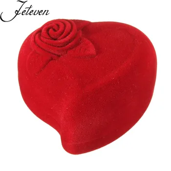 Romantický Dvojitý Krúžok Box Šperky Velvet Skladovanie Prípade Červené Ruže Kvetinový Vzor, Láska Srdce Tvar Displeja Svadobný Dar Boxy